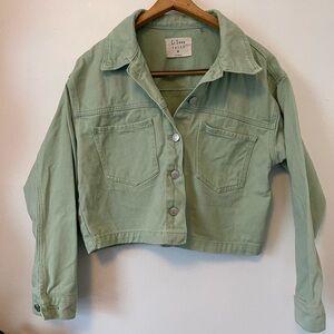 Ci Sono Matcha Green Cropped Denim Jacket Size M 100% Cotton Utility GorpCore